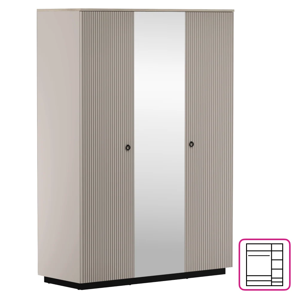 Szekrény tükörrel, szürkésbarna Taupe/silverjack tölgy, DOMCA 3D