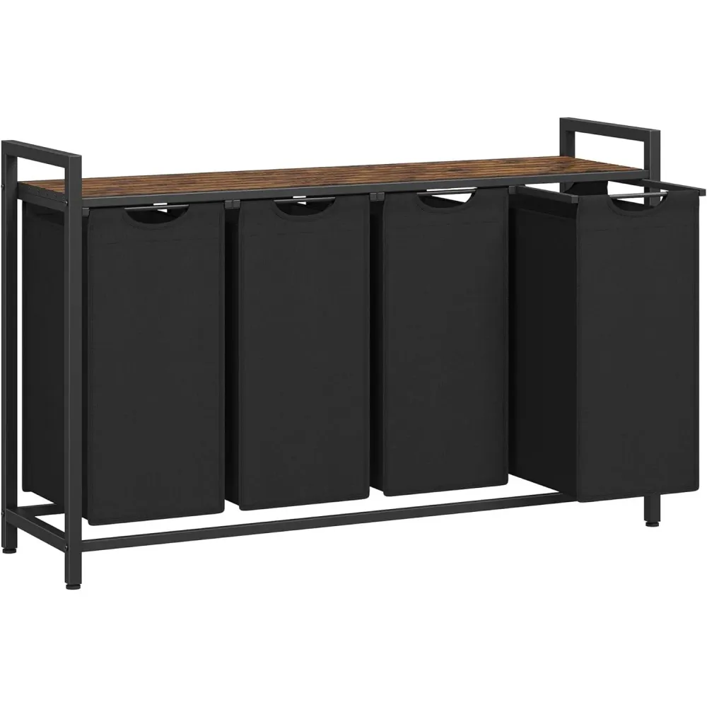 Szennyestartó, 4 rekeszes ruhaszeparáló kosár 116×33×72 cm, fekete és rusztikus barna