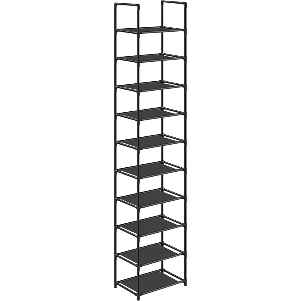 10 szintes cipőtartó, helytakarékos cipő polc 33 x 33 x 173 cm, fekete