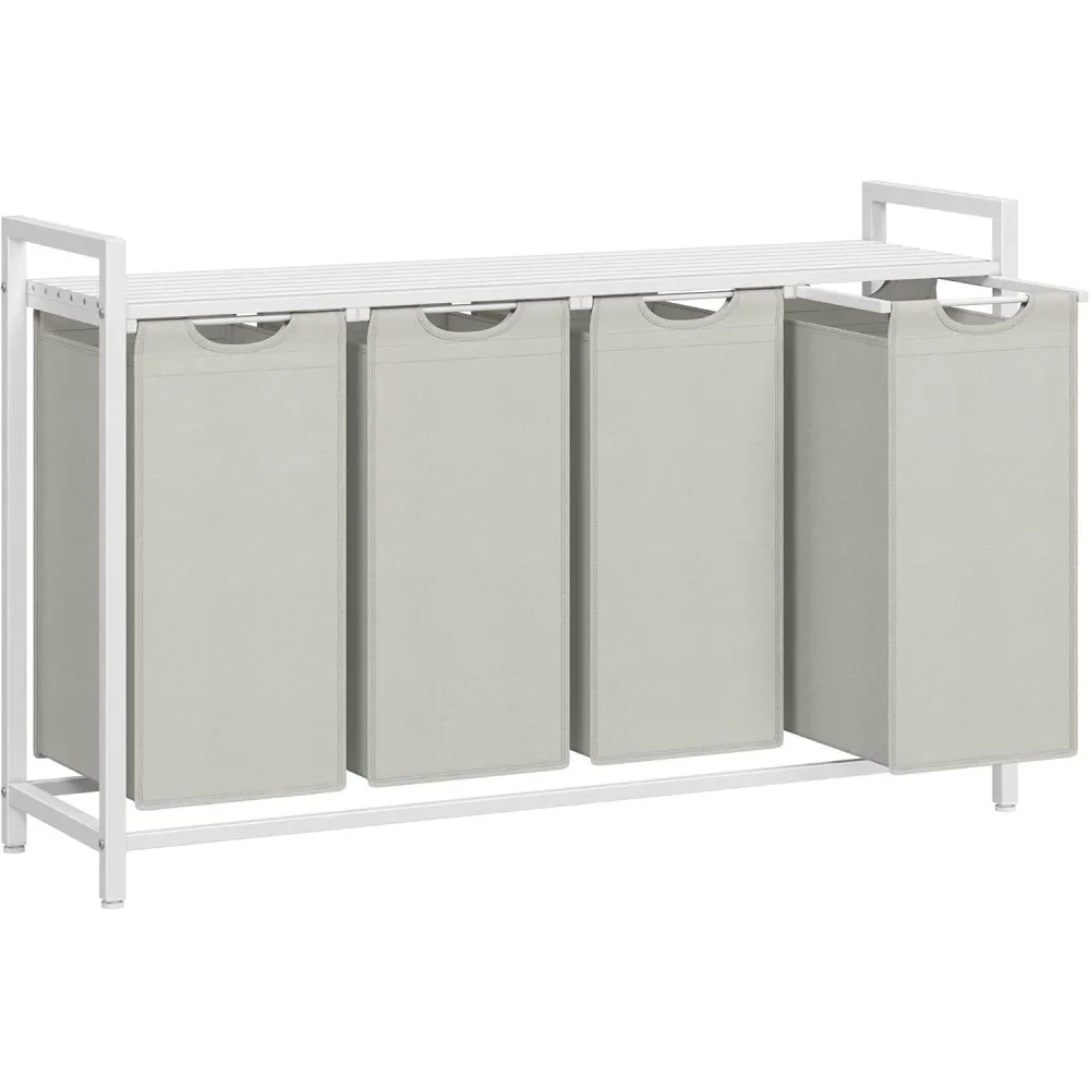VASAGLE 4 rekeszes szennyeskosár 4 × 40 L, 116 × 33 × 72 cm, krémfehér és matt fehér