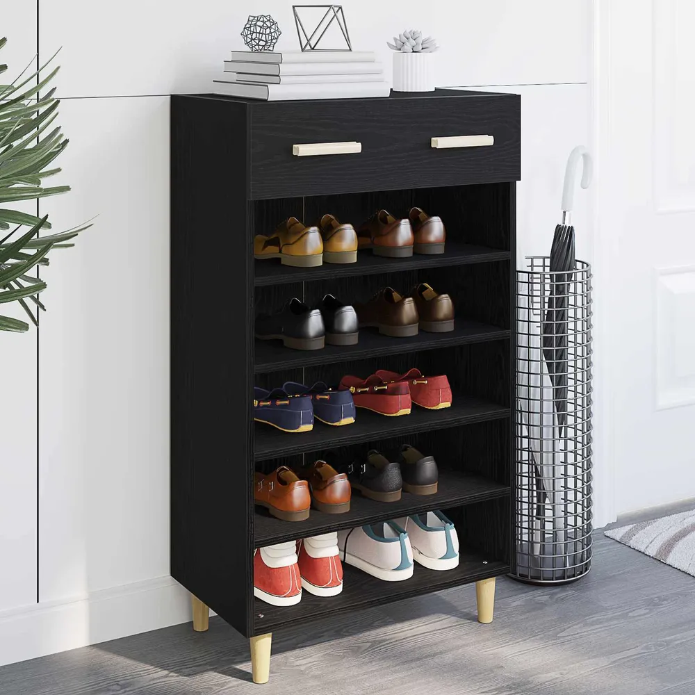 vidaXL Cipőszekrény fiókkal Fekete tölgy 60 x 35 x 105 cm Faanyag