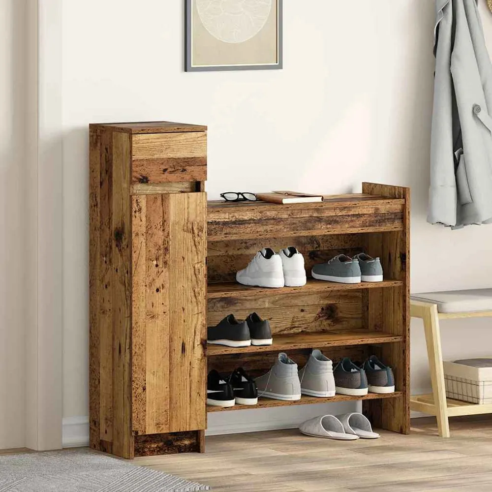 vidaXL Cipőszekrény fiókkal Öreg fa 100,5 x 28 x 100 cm Faanyag