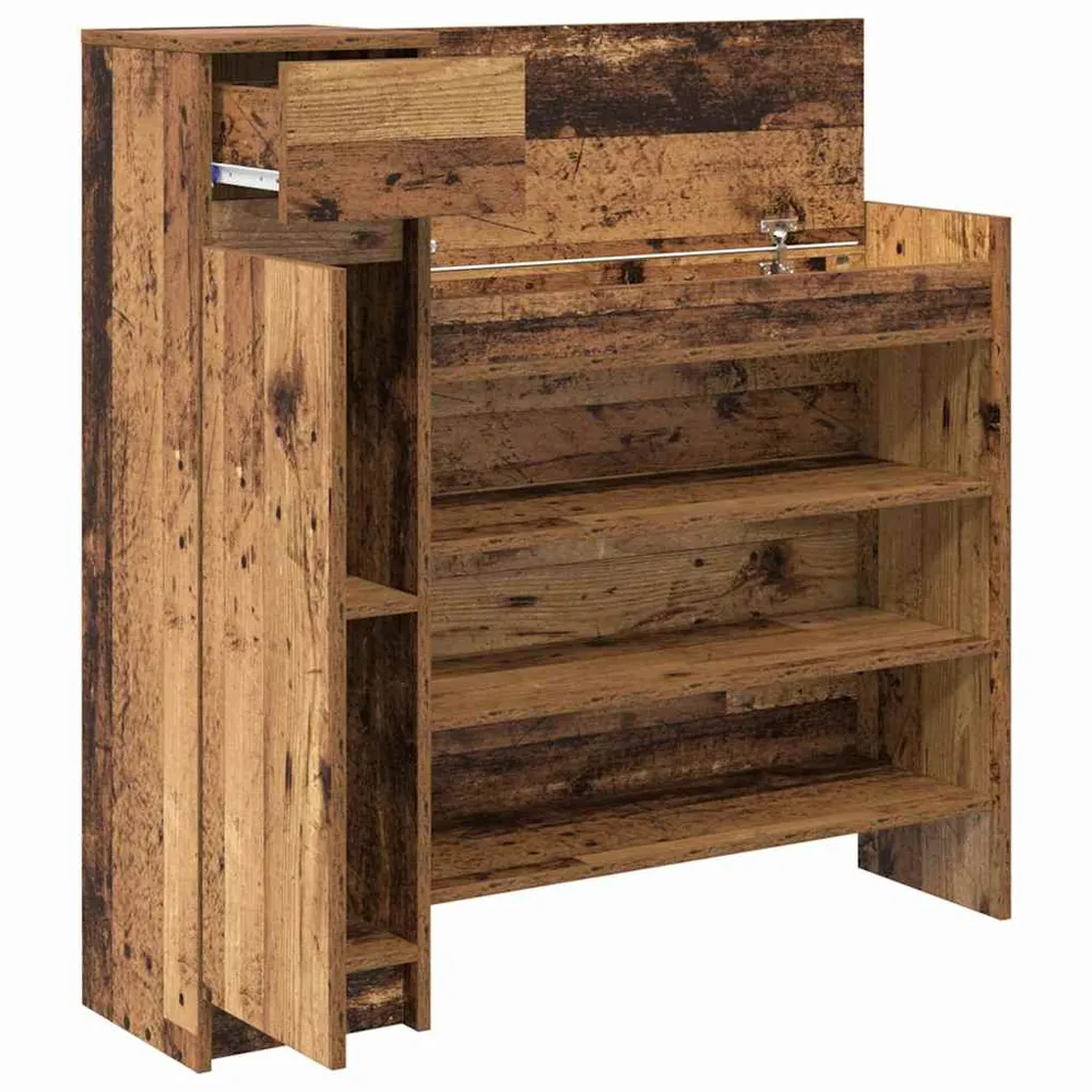 vidaXL Cipőszekrény fiókkal Öreg fa 100,5 x 28 x 100 cm Faanyag