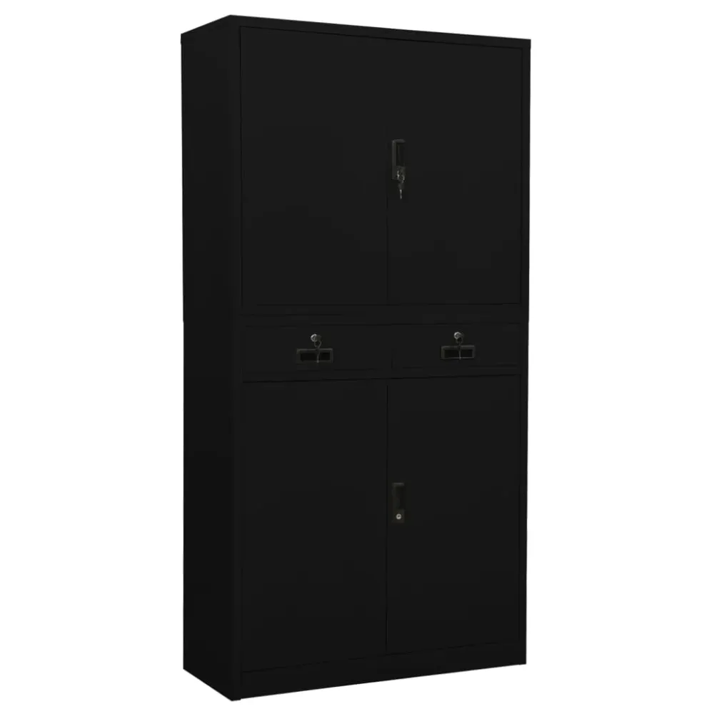 vidaXL fekete acél irodai szekrény 90 x 40 x 180 cm