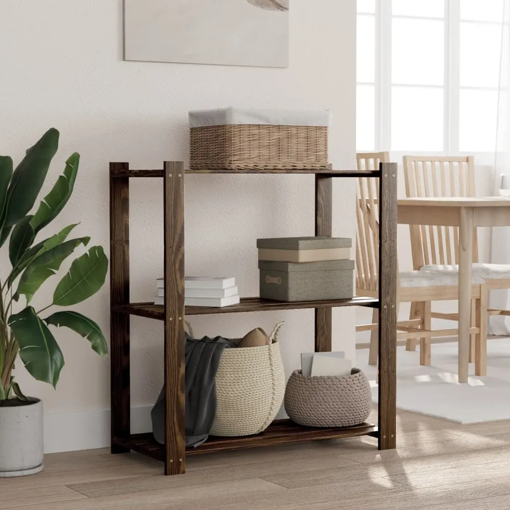 vidaXL 3 szintes fekete tömör fenyőfa tárolóállvány 80 x 38 x 90 cm