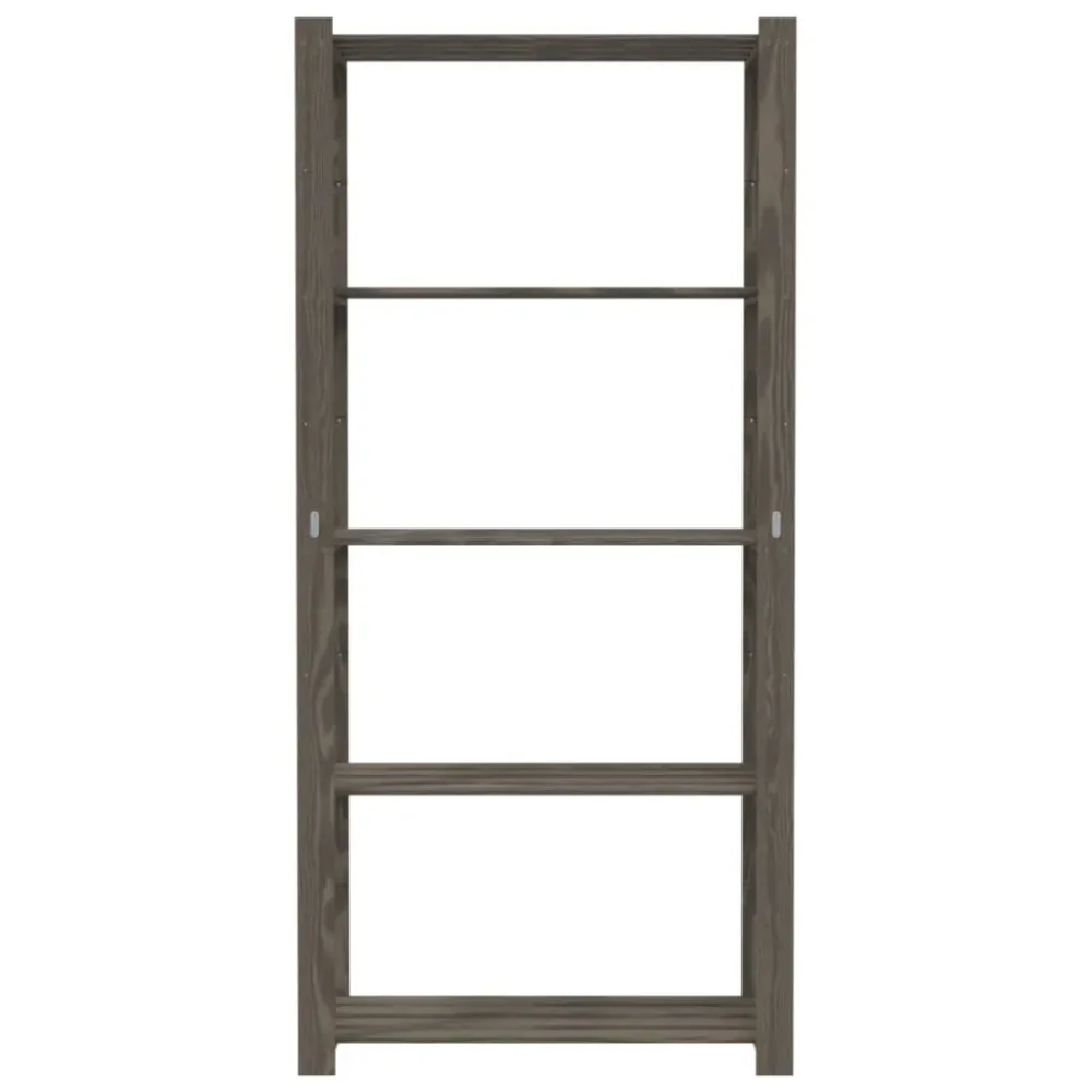 vidaXL 5 szintes szürke tömör fenyőfa tárolóállvány 80 x 38 x 170 cm