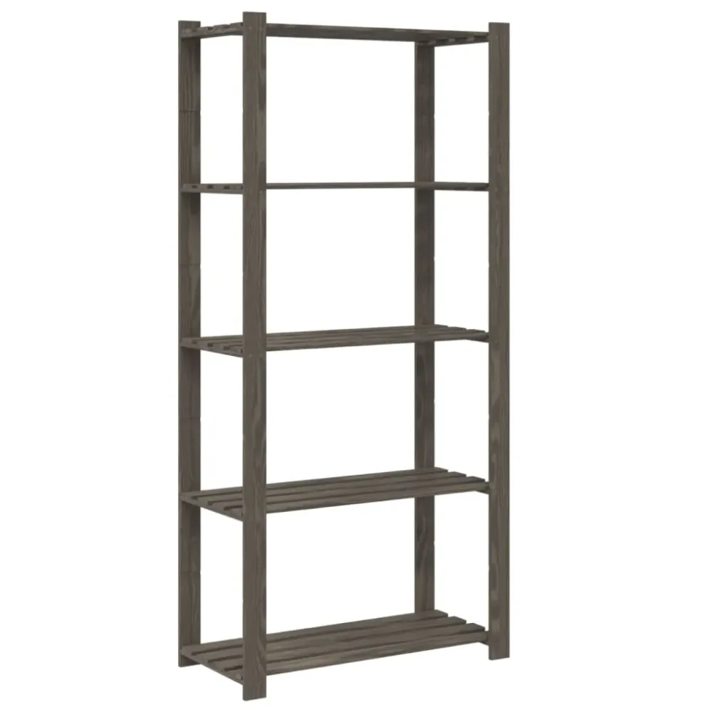 vidaXL 5 szintes szürke tömör fenyőfa tárolóállvány 80 x 38 x 170 cm