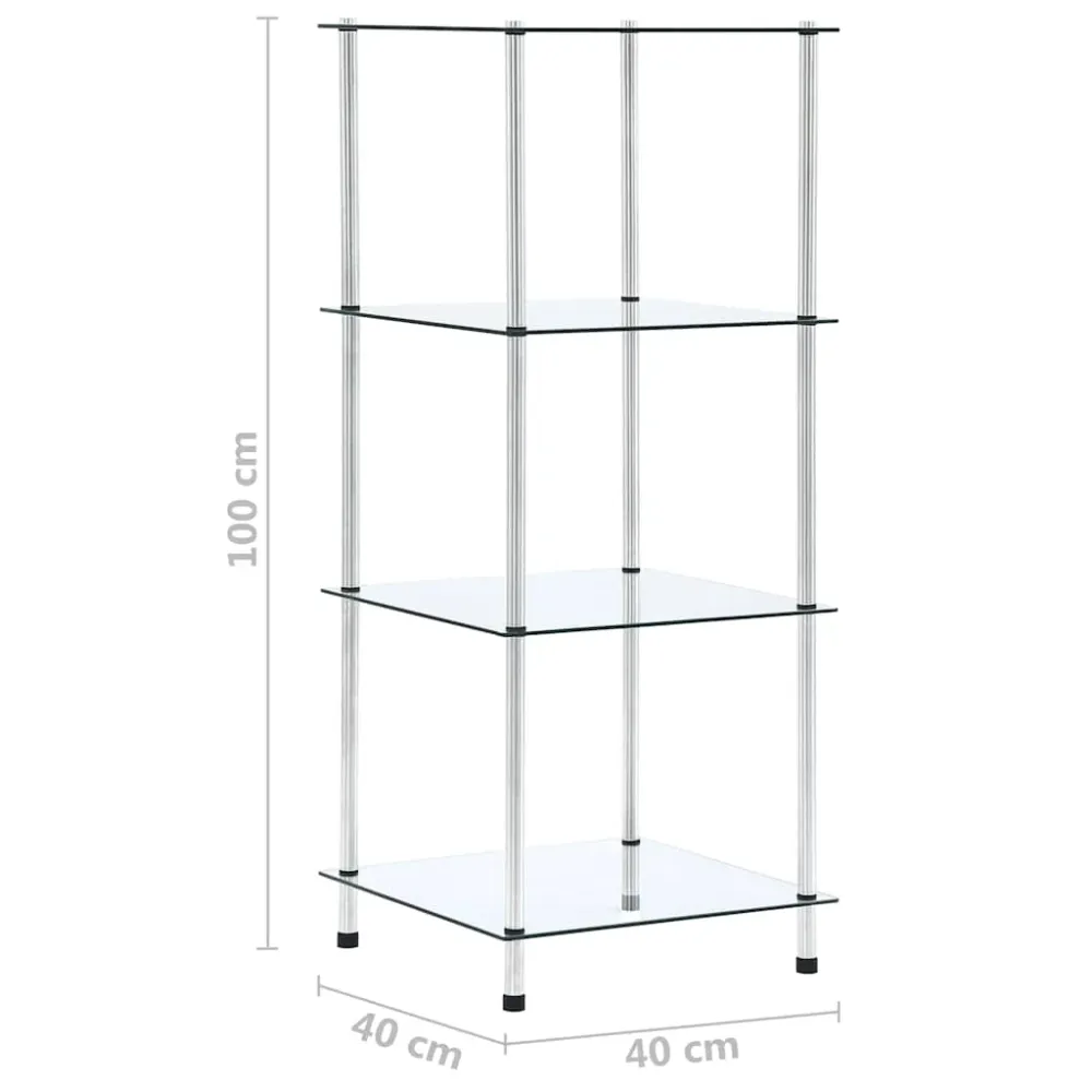 vidaXL 4 szintes átlátszó edzett üveg polc 40 x 40 x 100 cm