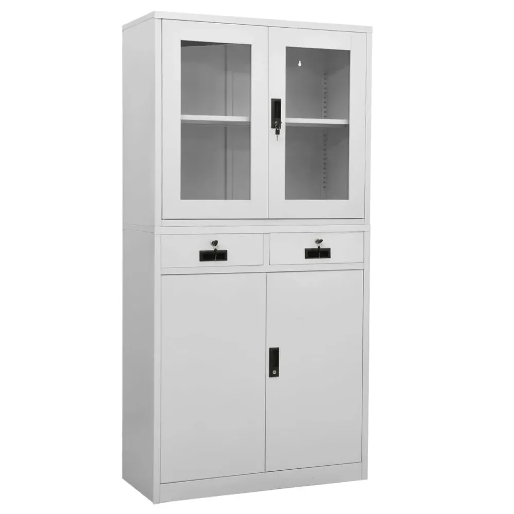 vidaXL világosszürke acél és edzett üveg irodai szekrény 90x40x180 cm