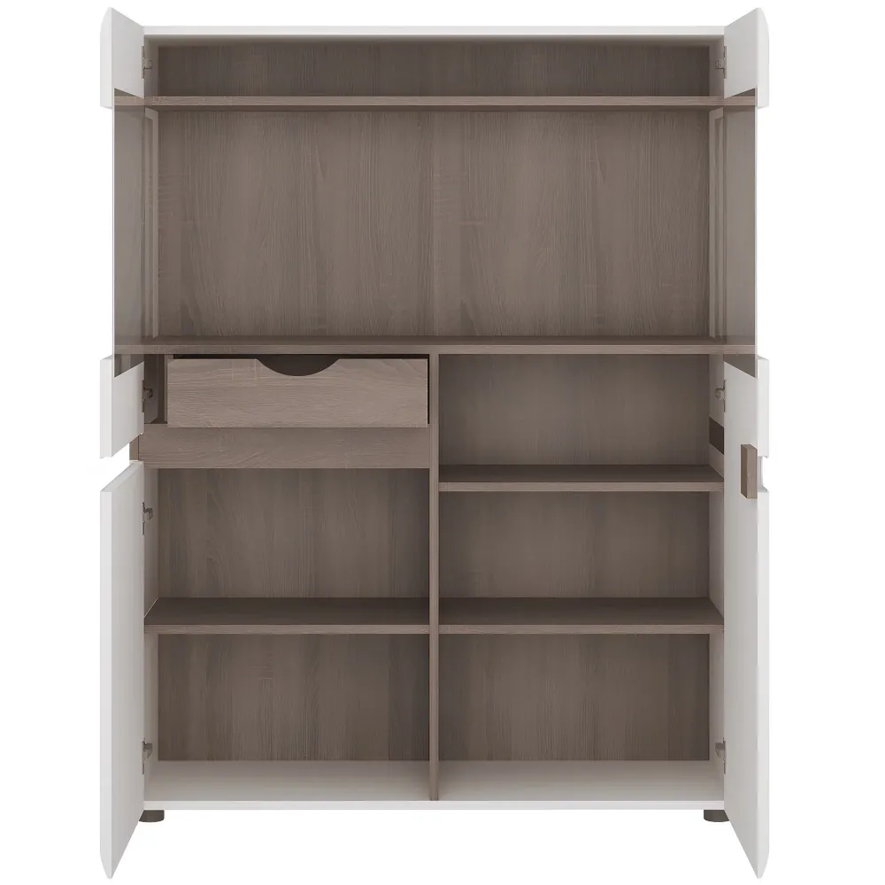 Vitrin, fehér extra magas fényű HG/trufla sonoma tölgy, LYNATET 33