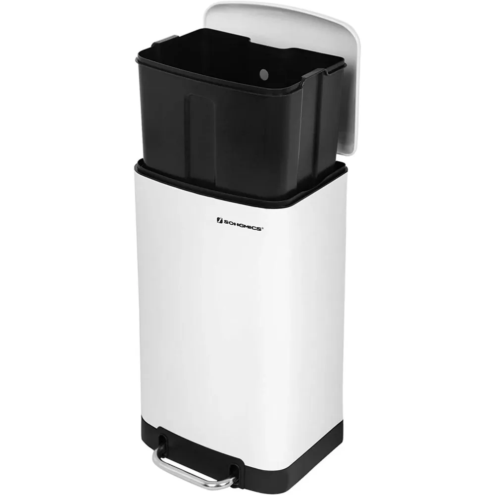 Fedéllel ellátott kuka, pedálos konyhai hulladékgyűjtő 30L, fehér