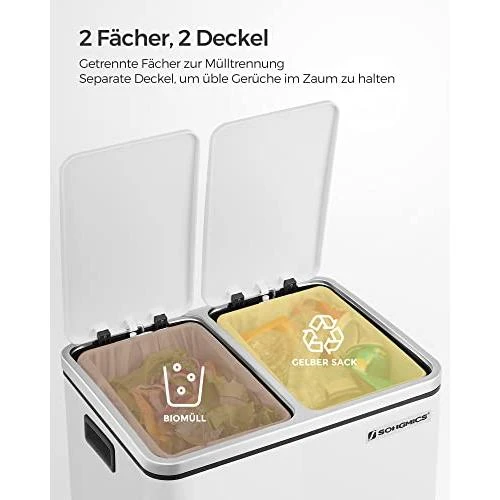 Konyhai szemetes, 2 x 15 literes acél szemetes, lépcsős szemetes belső vödrökkel és fogantyúkkal, puha záródással, szagszi...