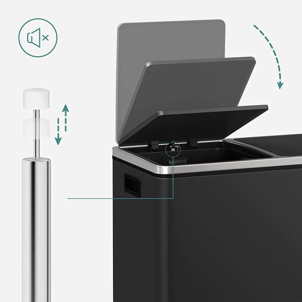 Légmentes fém pedálos dupla szemetes 2 x 30l, 15 szemeteszsákkal, fekete