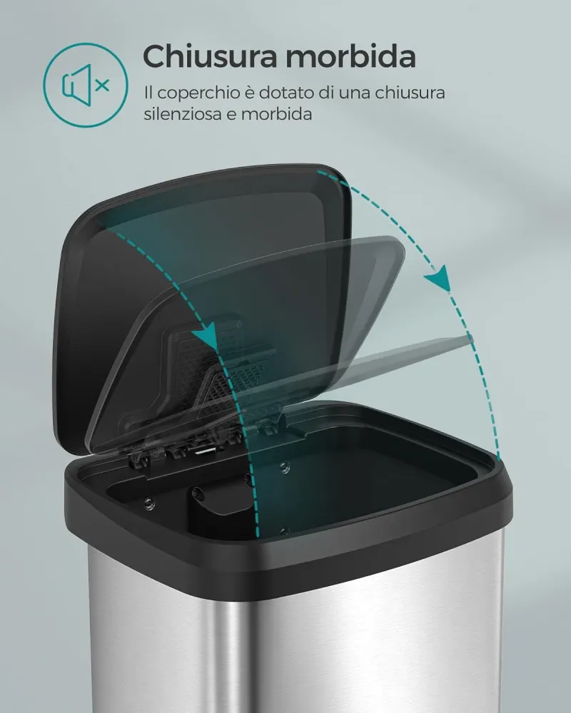 50 literes konyhai szemetes, fém pedálos kuka fedéllel, keskeny és tágas, ezüst