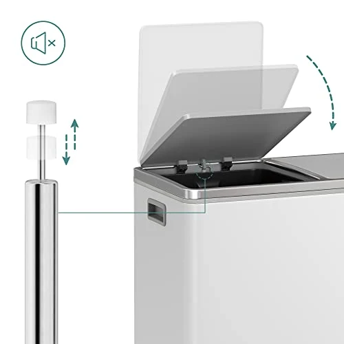 SONGMICS dupla szemetes, fém szelektív hulladékgyűjtő 15 szemeteszsákkal, 2 × 30 L, fehér–szürke