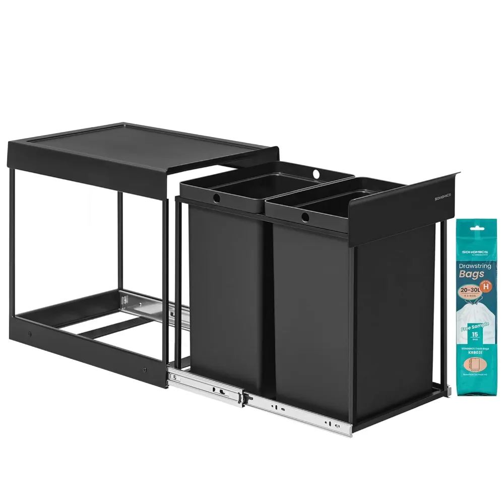 SONGMICS konyhai szelektív hulladékgyűjtő rendszer szekrénybe, 2 x 20 L, fekete