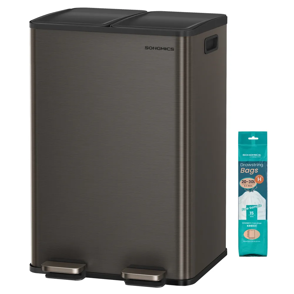 SONGMICS szelektív konyhai szemetes, 2 x 30 L, lágy záródás, palaszürke