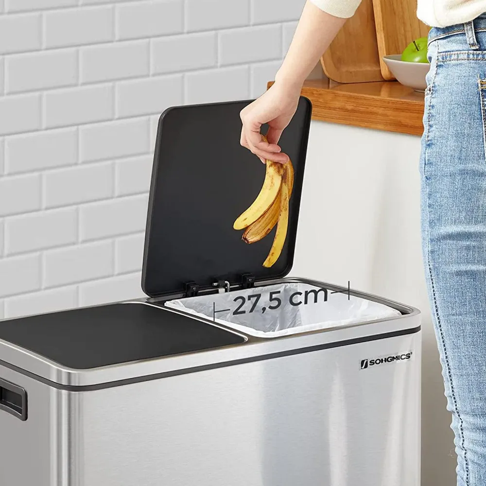 Szelektív szemetes, konyhai hulladékgyűjtő, rozsdamentes acél, 2 x 24 l