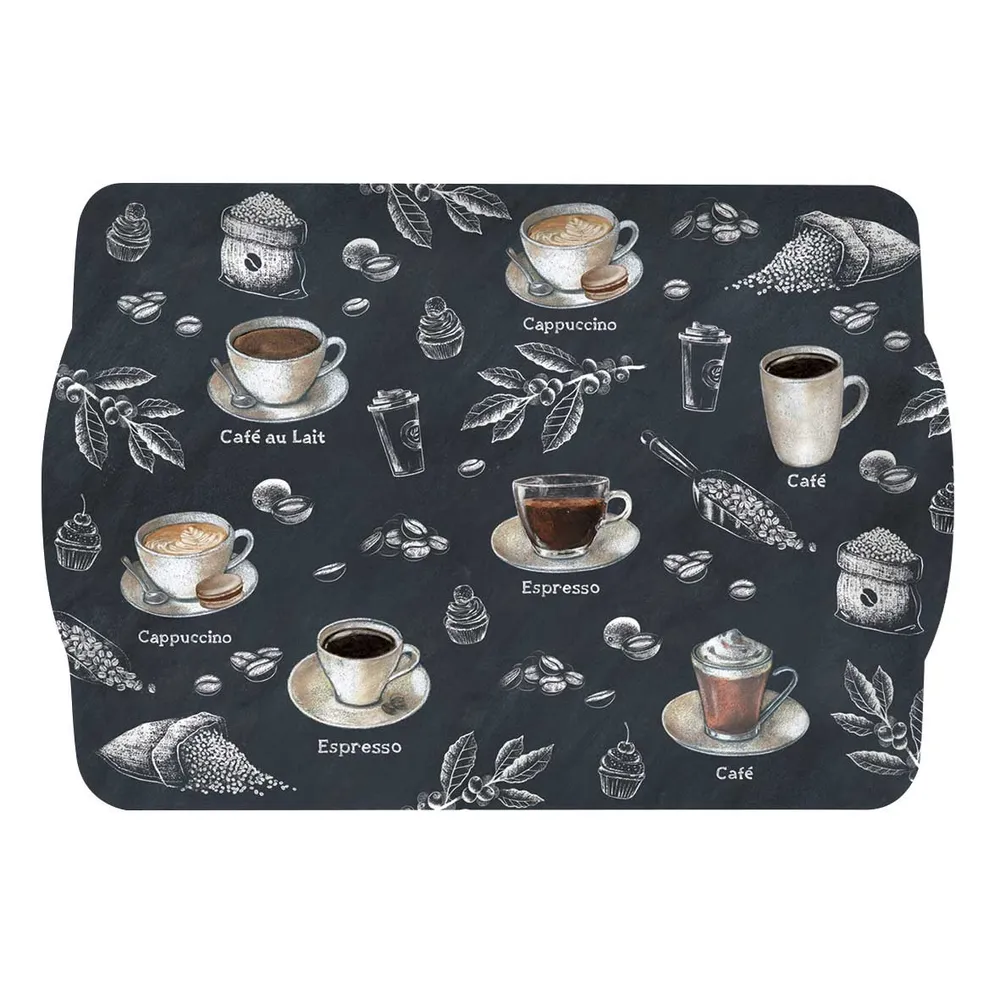 Barista kávé mintás műanyag kínáló tálca 33x22 cm
