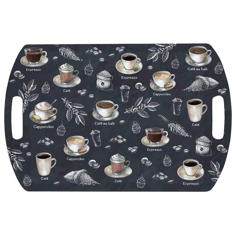 Barista kávé mintás nagy műanyag kínáló tálca 52x35 cm