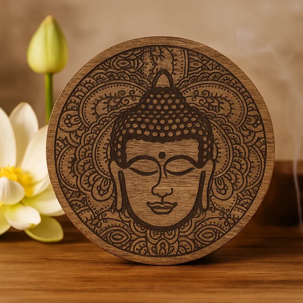 Buddha arc gravírozott kerek doboz fekete 17.5x7.5cm