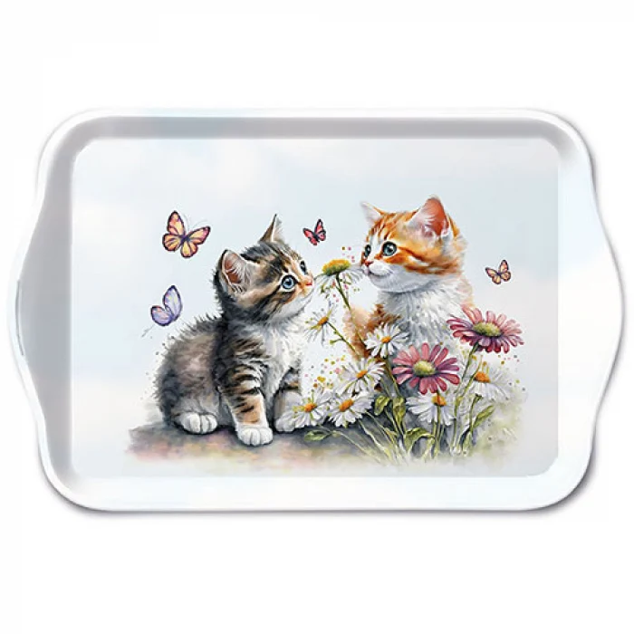 Cicás műanyag konyhai kis tálca 13x21 cm Kittens flower field