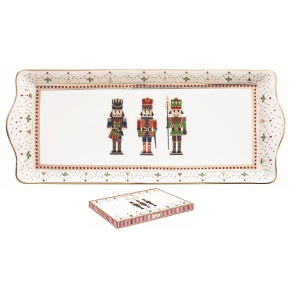 Diótörő karácsonyi porcelán kínáló tálca díszdobozban, 35x15 cm - Nutcrackers