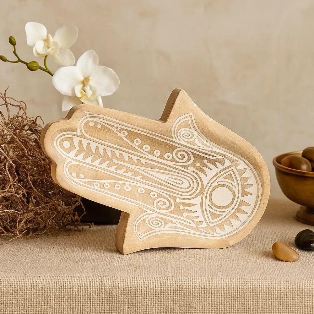 Hamsa fehérre meszelt hosszú tálca – 30x20,5x2,5 cm
