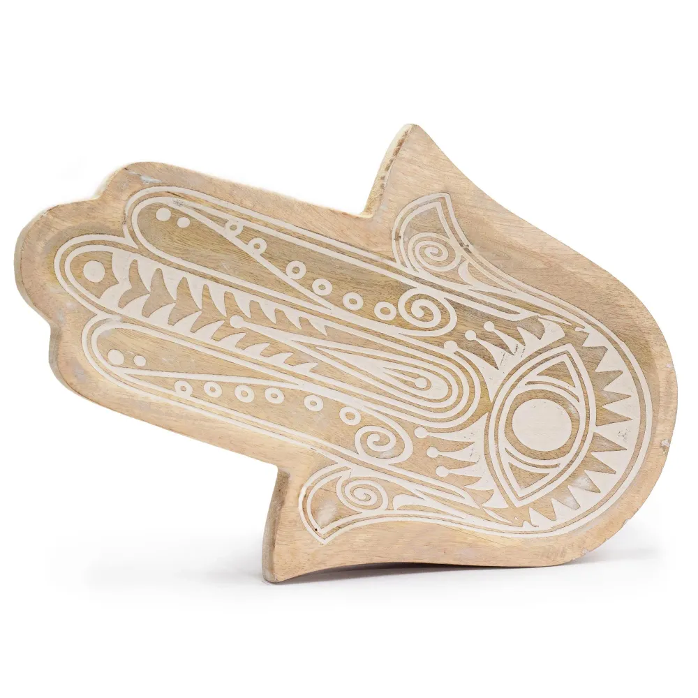 Hamsa fehérre meszelt hosszú tálca – 30x20,5x2,5 cm