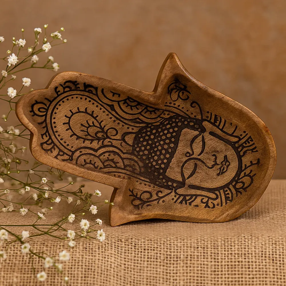 Hamsa kéztálca, fekete Buddha gravírozott 30x20.5x2.5cm