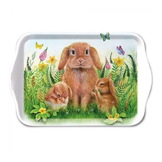 Húsvéti nyuszis műanyag kis tálca Rabbit Family 13x21cm