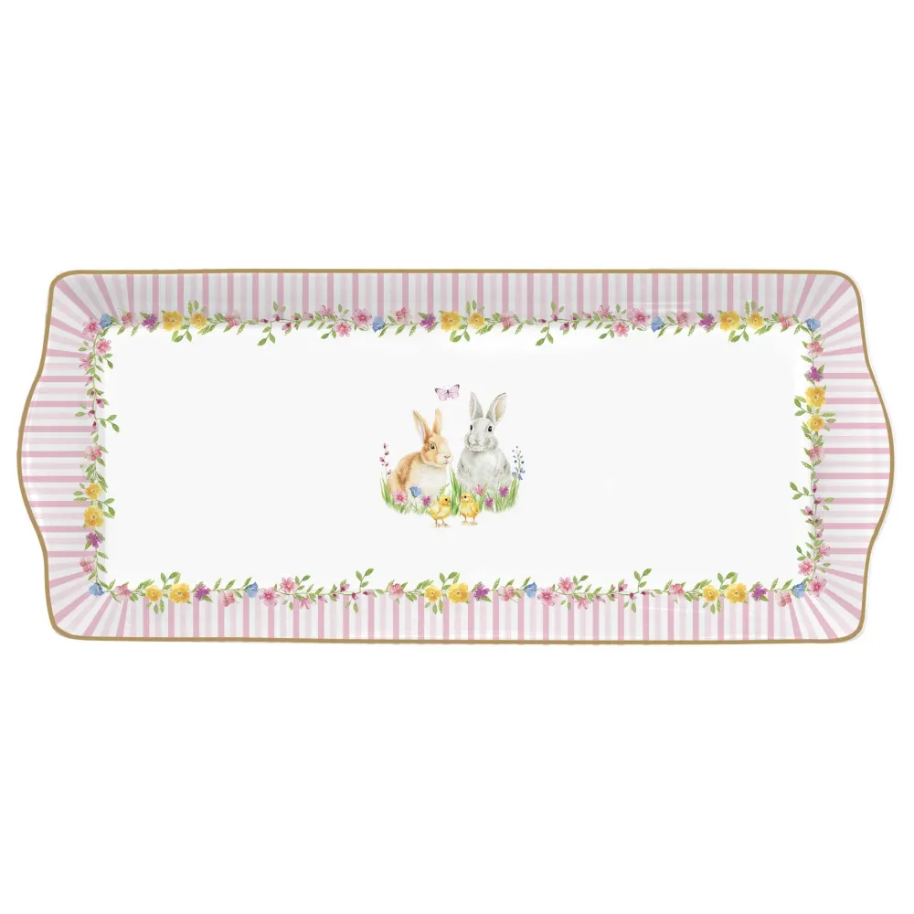 Húsvéti nyuszis porcelán kínáló tálca 35x15 cm Happy Easter