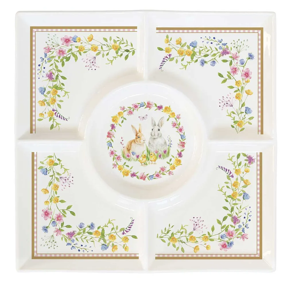 Húsvéti nyuszis porcelán négy részes osztott kínáló tálca Happy Easter
