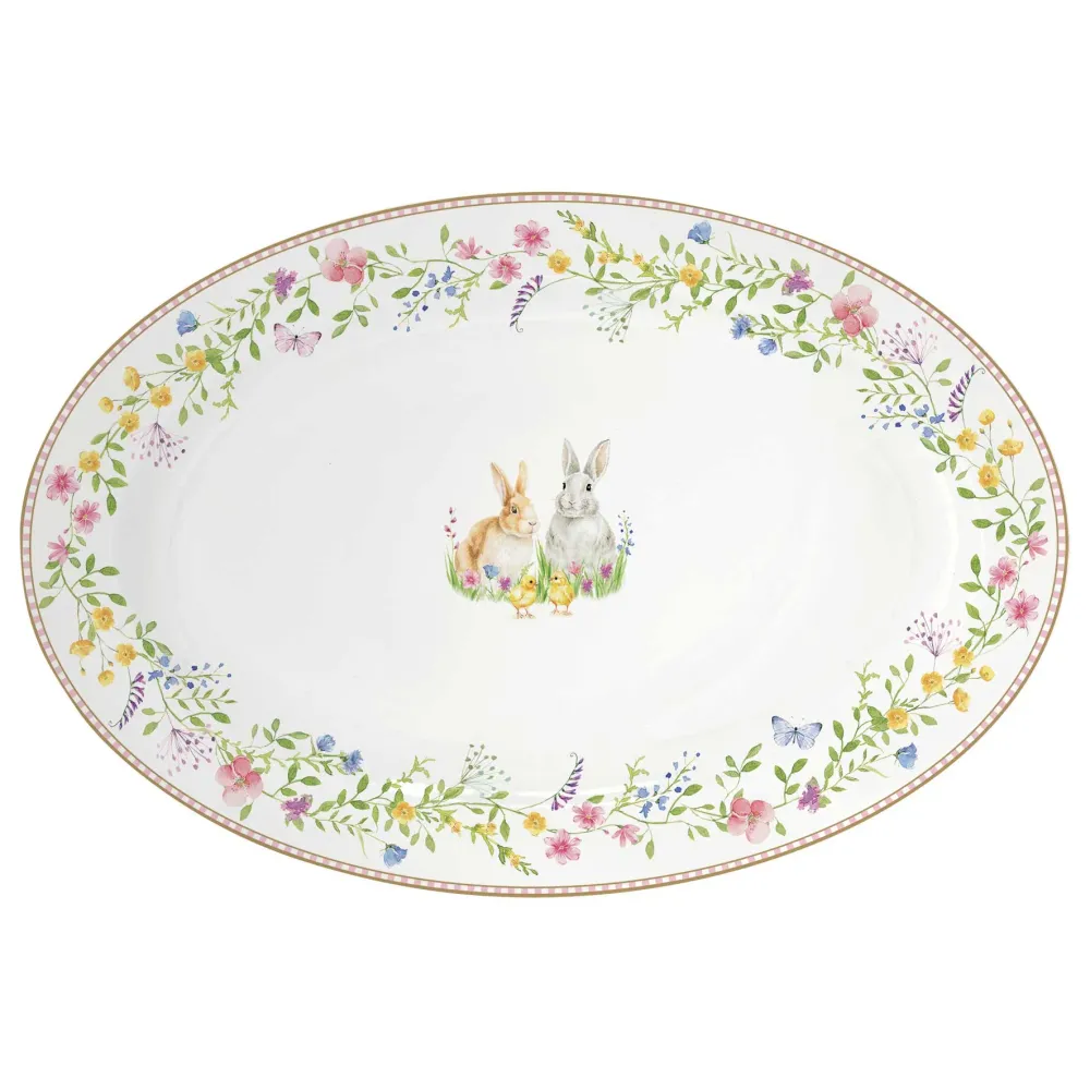 Húsvéti nyuszis porcelán ovális kínáló tálca 35x23,5 cm Happy Easter