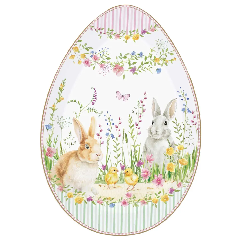 Húsvéti nyuszis porcelán tojás alakú kínáló tálca Happy Easter