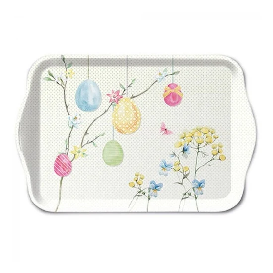 Húsvéti pöttyös színes tojásos műanyag kis tálca Hanging Eggs 13x21cm