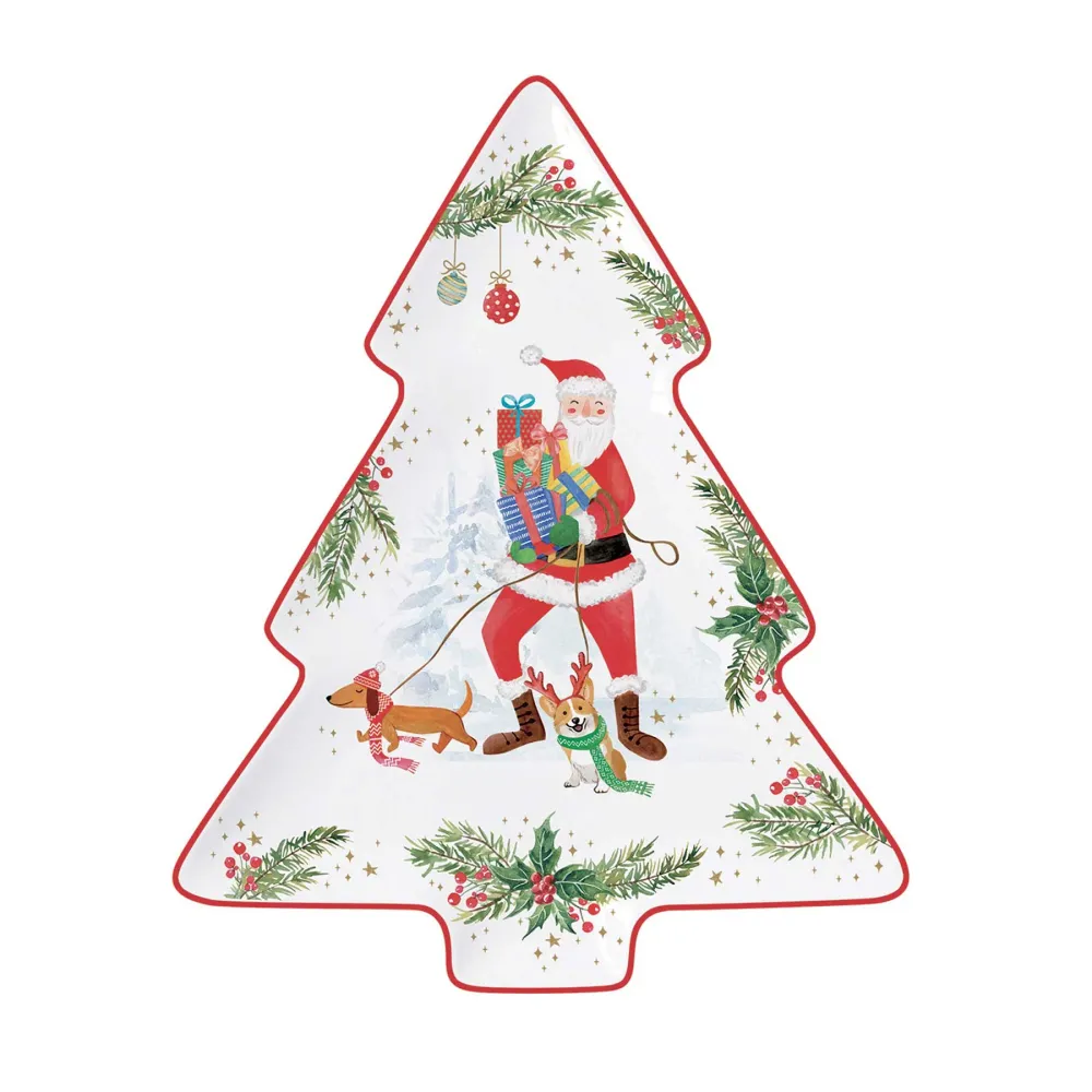 Joyful Santa karácsonyi Porcelán fenyőfa alakú kínáló tálca
