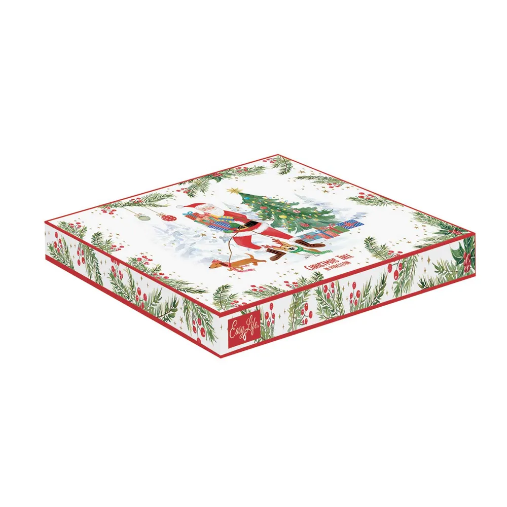 Joyful Santa karácsonyi Porcelán fenyőfa alakú kínáló tálca