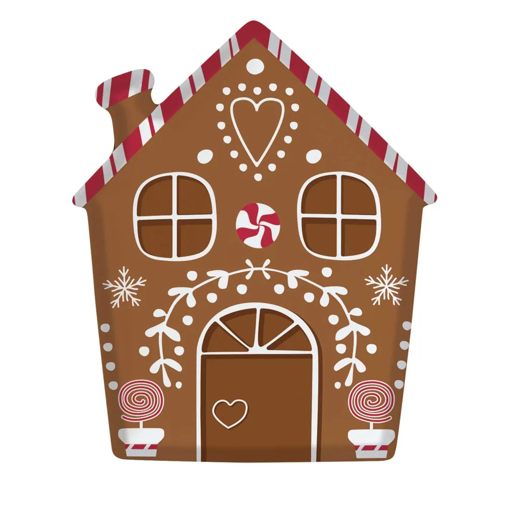 Karácsonyi kínáló tálca mézeskalács ház alakú díszdobozban Gingerbread