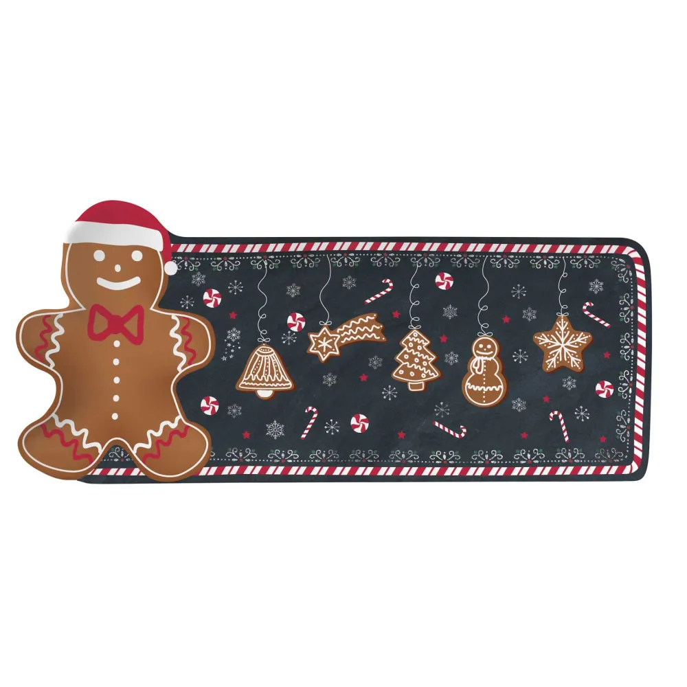Karácsonyi kínáló tálca mézeskalács baba alakú fogóval díszdobozban Gingerbread