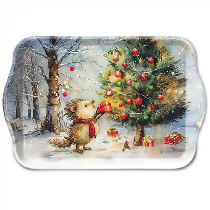 Karácsonyi műanyag kis tálca 13x21 cm Ajándékos Süni