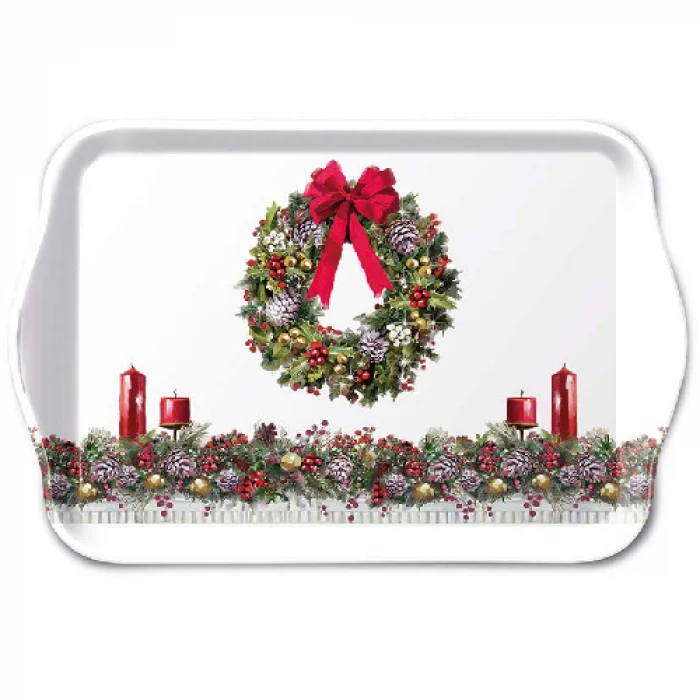 Karácsonyi műanyag kis tálca Bow On Wreath