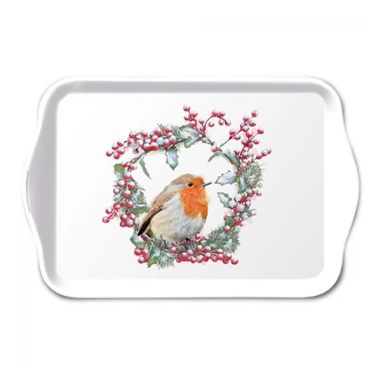 Karácsonyi műanyag kistálca Robin Wreath