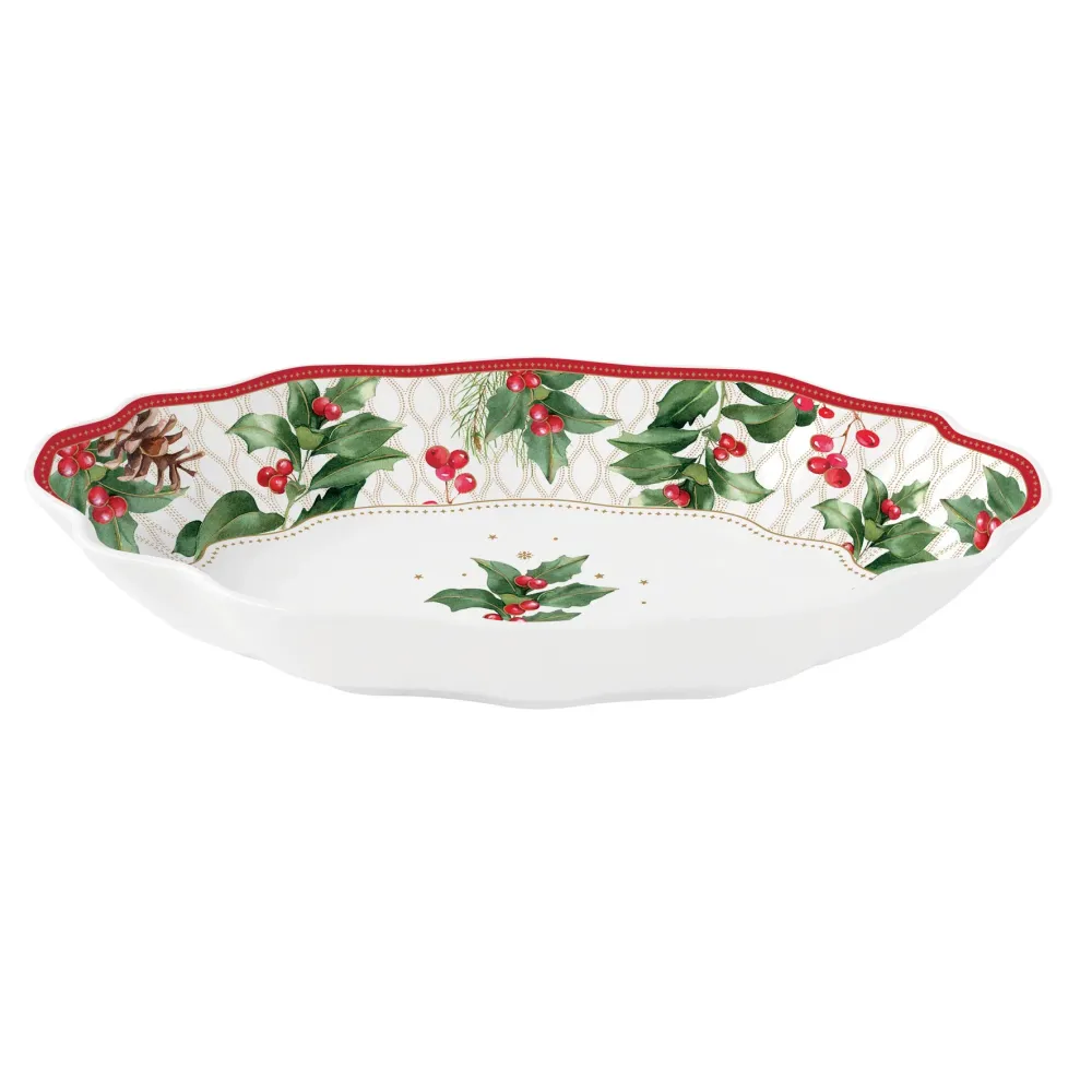 Karácsonyi porcelán ovális kínáló tál Christmas Berries