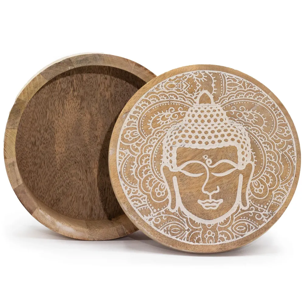 Kerek Doboz Buddha Arc Fehérre Meszelve 17.5x7.5cm