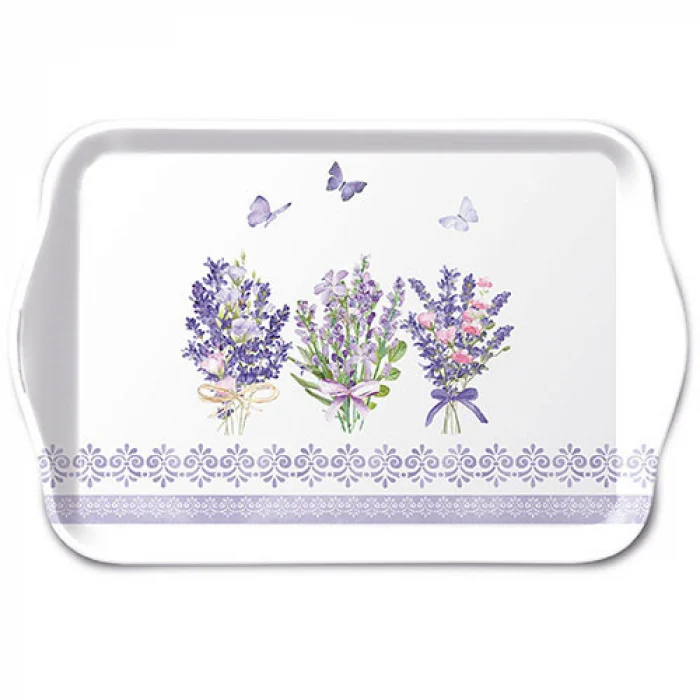 Levendula virágos műanyag konyhai kis tálca 13x21 cm Lovely lavender white