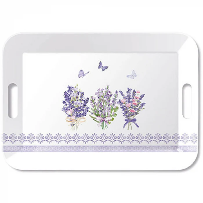 Levendula virágos műanyag konyhai nagy tálca 33x47 cm Lovely lavender white