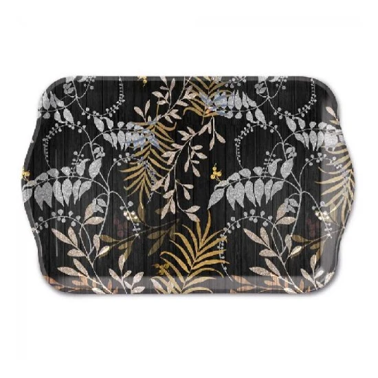 Luxury Leaves Black műanyag kis tálca