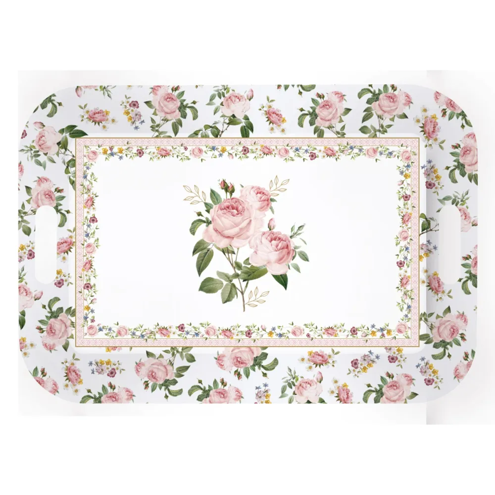 Műanyag konyhai nagyméretű tálca 47x33 cm Rózsa mintás Chant des Roses