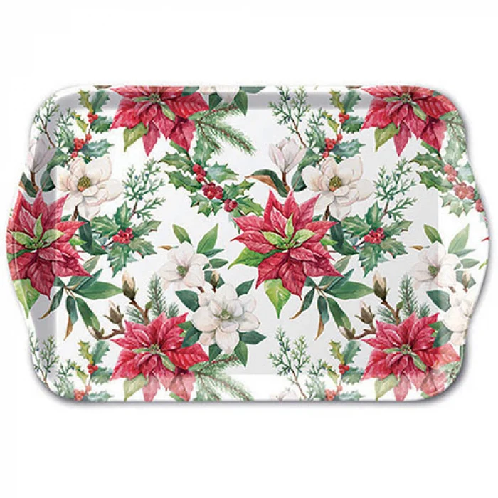 Mikulásvirágos karácsonyi műanyag kis tálca Christmas florals